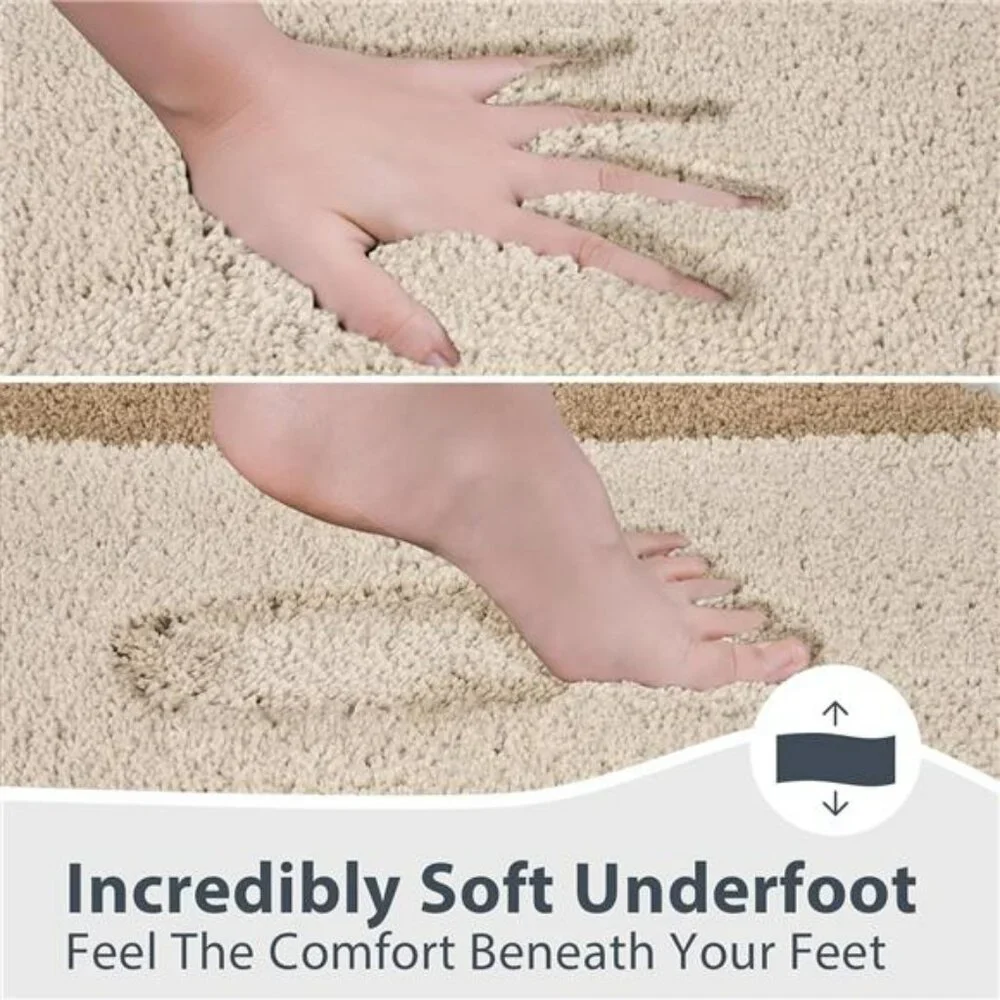 Beige gray bathroom rug non slip absorbent soft washable quick dry bath mat 24x3